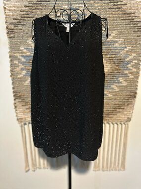 Nine West Sleeveless Black Sparkly V-Neck Top